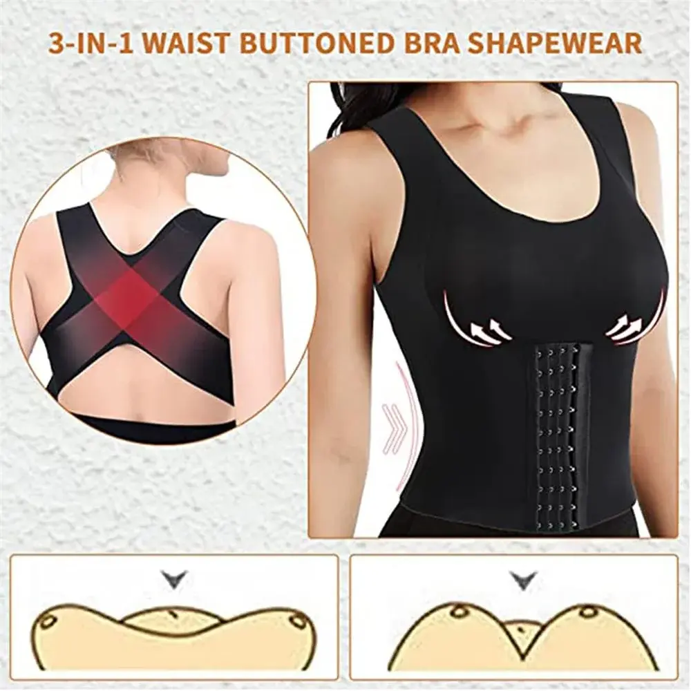 Women's 3 In 1 Waist Bra Styling Clothing Posture Corrector Weight Loss Cross Back Underwear Belly Sleeveless T-Shirt ﻿Ladies