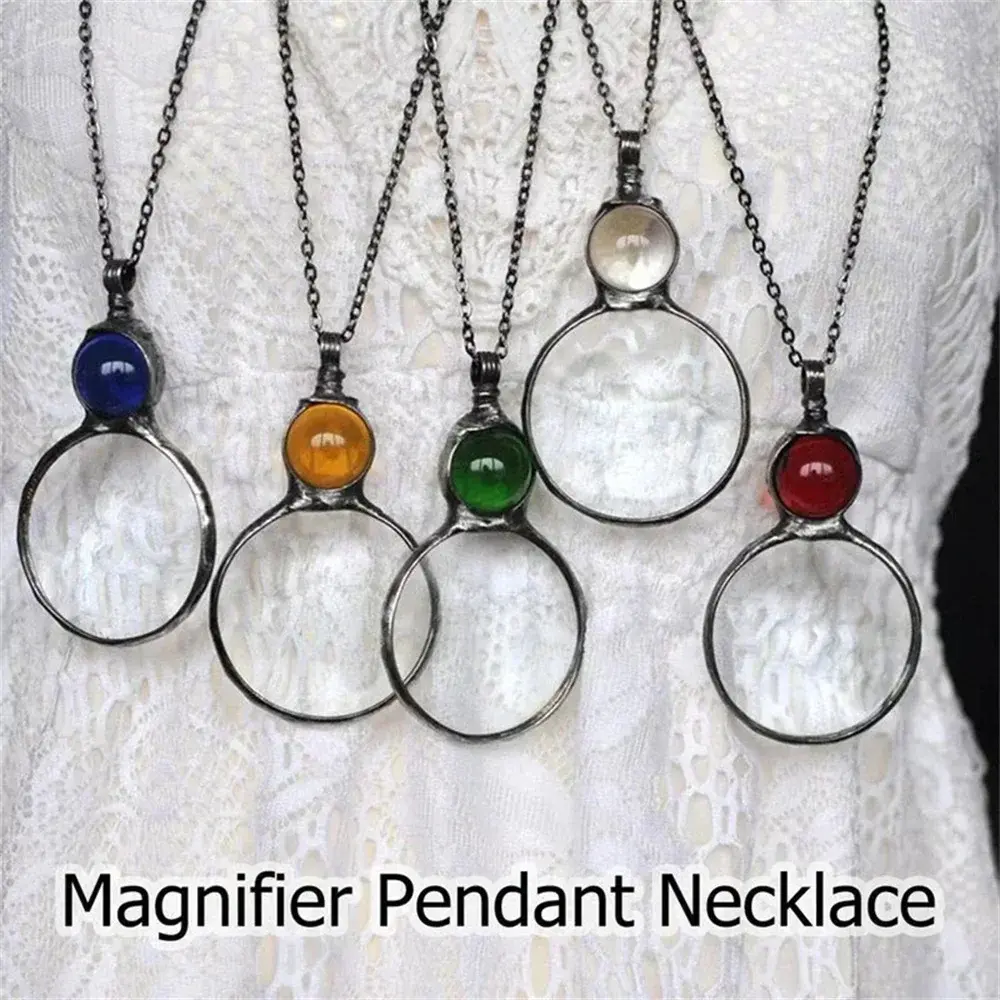 Vintage Magnifying Glass Men Necklace Magnifier Portable Monocle Book Newspaper Reading Magazines Pendant Jewelry