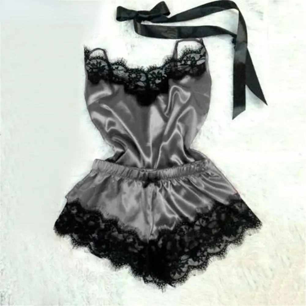 Women's Sleepwear Sexy Lace Satin Pajama Sets Nightwear Sleeveless Tops+Shorts 2 Pcs Sets Pyjama Sets For Women Pijama