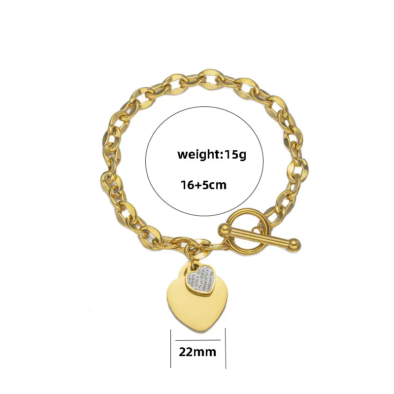 Gold Plated Stainless Steel Double Heart Charm Bracelets For Women Bohemia Rhinestone Chain Bracelet Jewelry