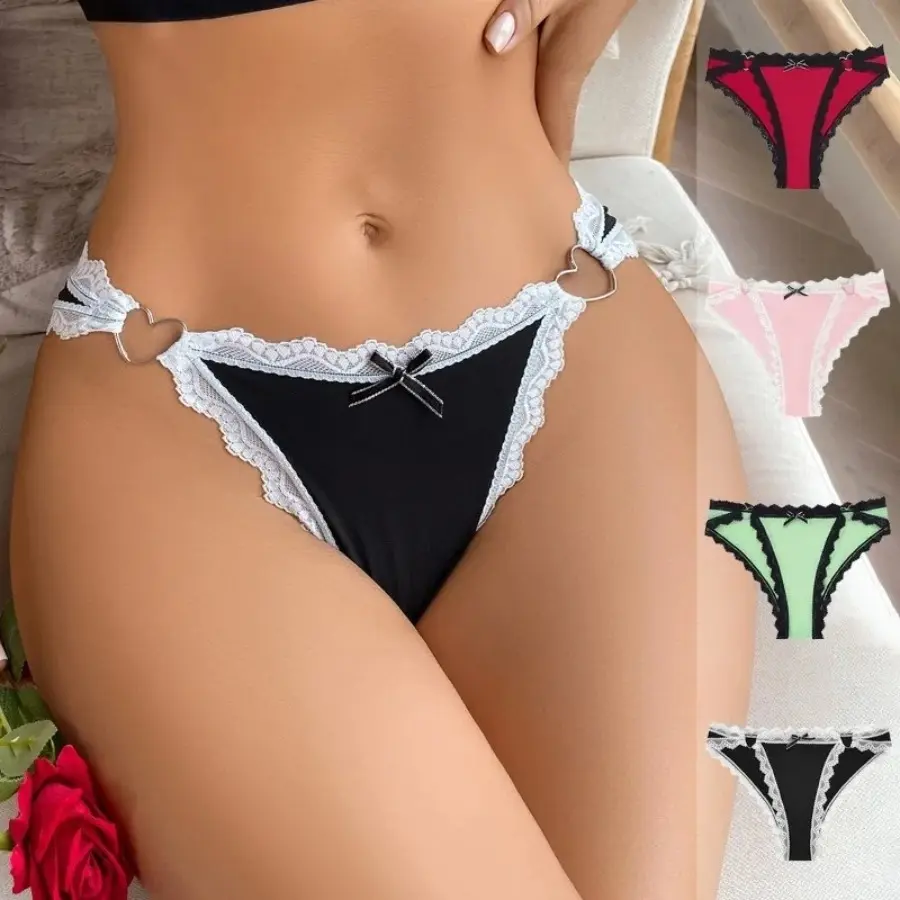 Low Rise Bow Sexy Lace Women's Panties Love Buckle Decor Elegant Lady Briefs Comfortable Breathable Female Sexy Lingerie XS-L