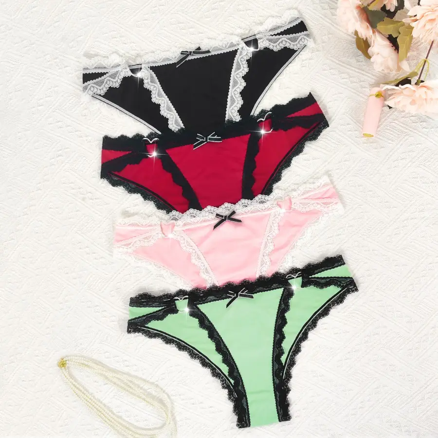 Low Rise Bow Sexy Lace Women's Panties Love Buckle Decor Elegant Lady Briefs Comfortable Breathable Female Sexy Lingerie XS-L