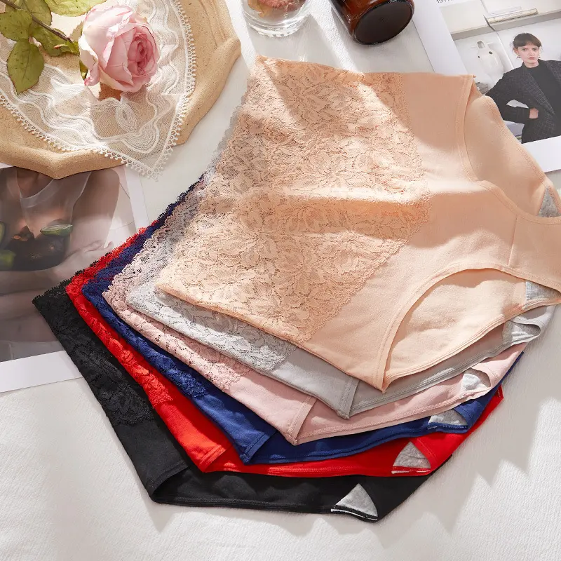 New V-neck High Waist Underwear Women Pure Cotton Antibacterial Lace Panties Hot and Seductive Girls Tight Triangle Shorts