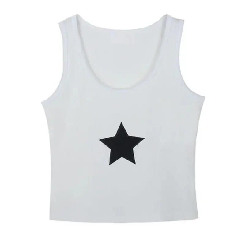 2000s Emo Girls Y2k Aesthetic Retro Harajuku Black Star Print Sleeveless Backless Crop Tops Tank Top Streetwear