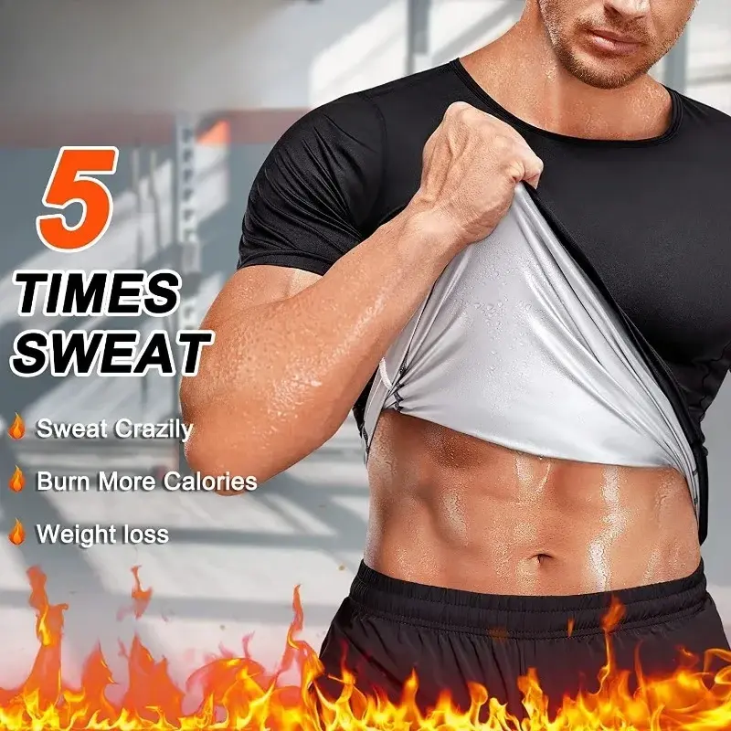 Men Sauna Vest Polymer Sweat Slimming Weight Loss Sauna Suit Tank Top Zipper Body Shaper Shirt Workout Waist Trainer Fat Burning