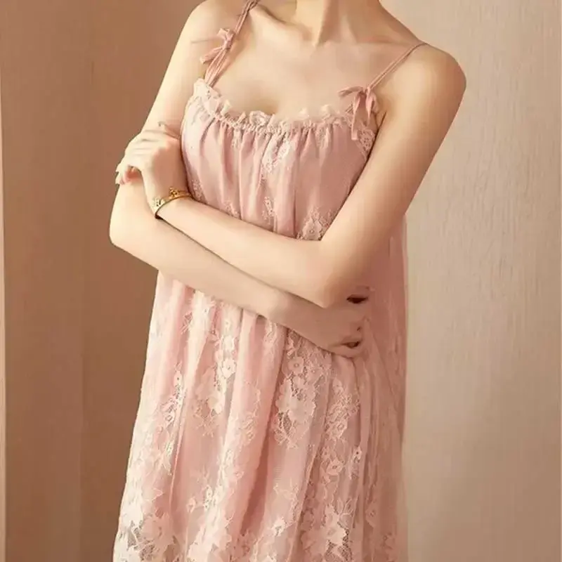 Sexy Sleepwear Women Lace Night Dress Sling Lace Nightdress Comfortable Mini Lingerie Sleeveless Pyjama Female Summer Dress