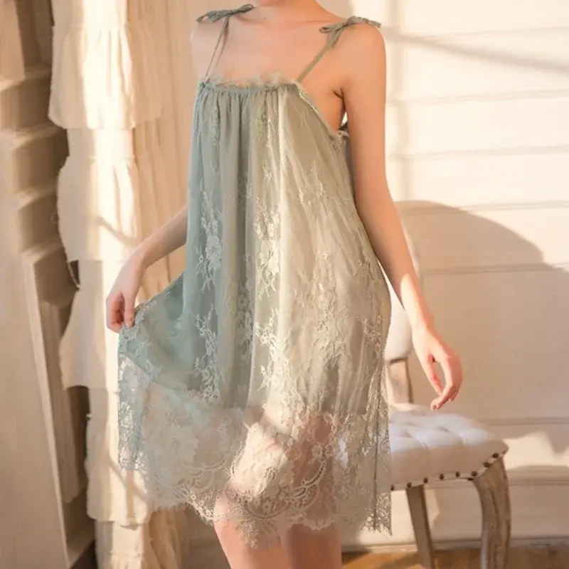 Sexy Sleepwear Women Lace Night Dress Sling Lace Nightdress Comfortable Mini Lingerie Sleeveless Pyjama Female Summer Dress