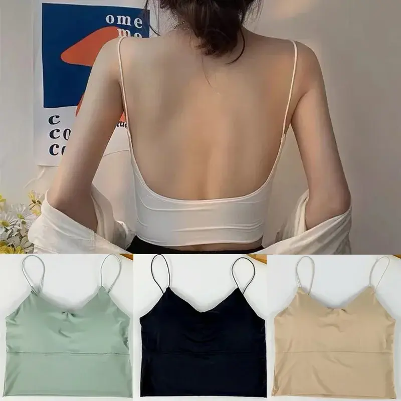 Summer Bra Ice Silk Crop Tops Sports Lady Spaghetti Strap Vest Top Women Sexy Bra Tanks Shoulder Sleeveless Camisole Underwear
