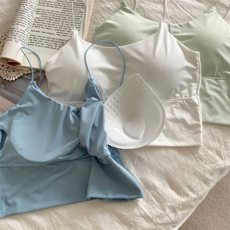 Summer Bra Ice Silk Crop Tops Sports Lady Spaghetti Strap Vest Top Women Sexy Bra Tanks Shoulder Sleeveless Camisole Underwear