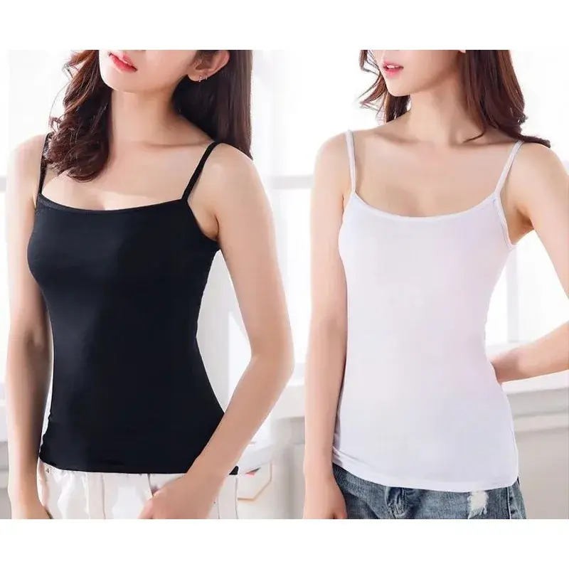 2PCS Summer Sexy Camisoles Women No Pad Crop Top  Sleeveless Shirt Sexy Slim Tops Lady Bralette Strap Skinny Vest Camisoles