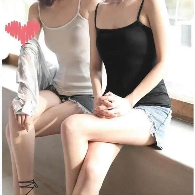 2PCS Summer Sexy Camisoles Women No Pad Crop Top  Sleeveless Shirt Sexy Slim Tops Lady Bralette Strap Skinny Vest Camisoles