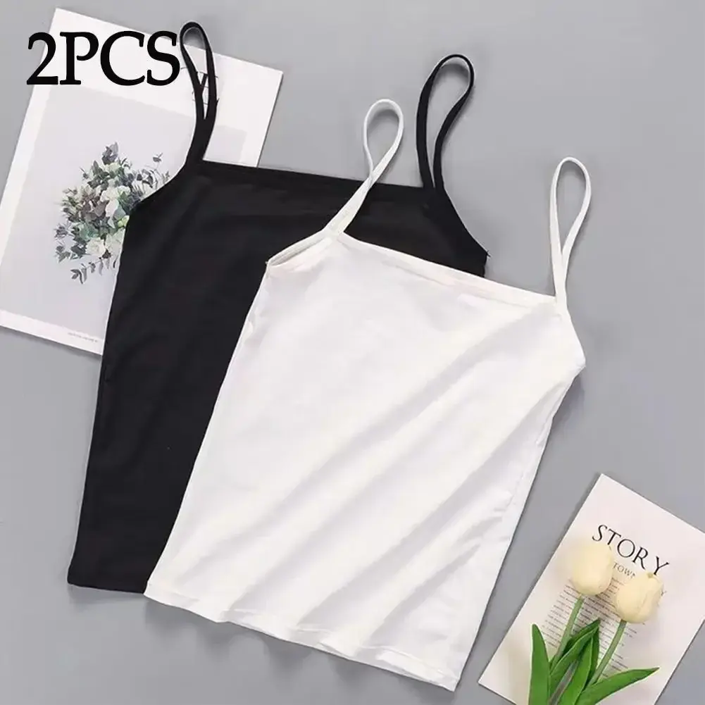 2PCS Summer Sexy Camisoles Women No Pad Crop Top  Sleeveless Shirt Sexy Slim Tops Lady Bralette Strap Skinny Vest Camisoles