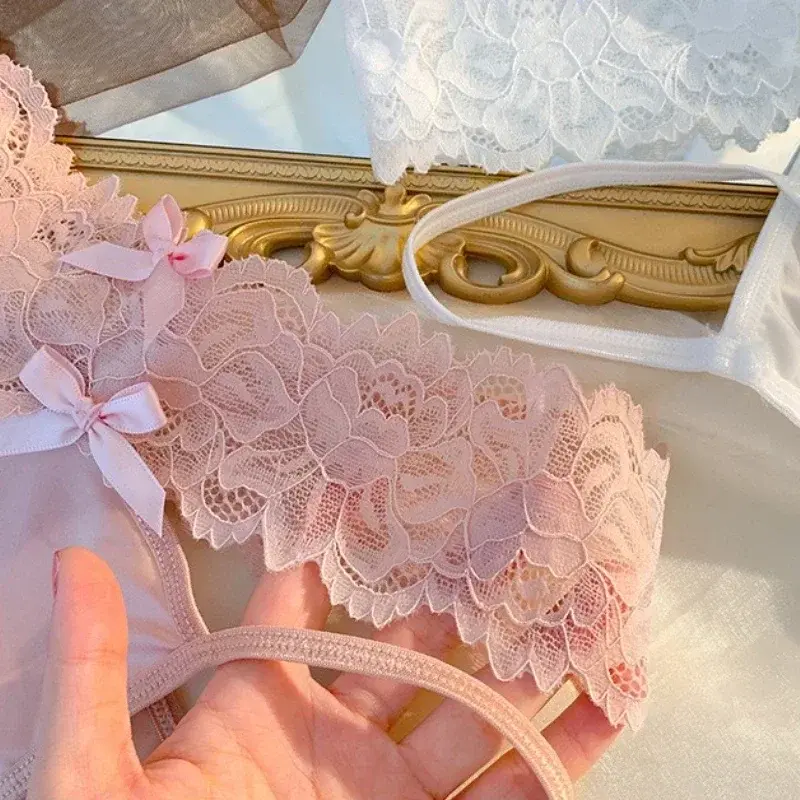 Sexy Women Lace Satin Thong Pants Hollow Out Panties Low Waist Breathable Briefs See Through Underwear Female Elastic Lingerie