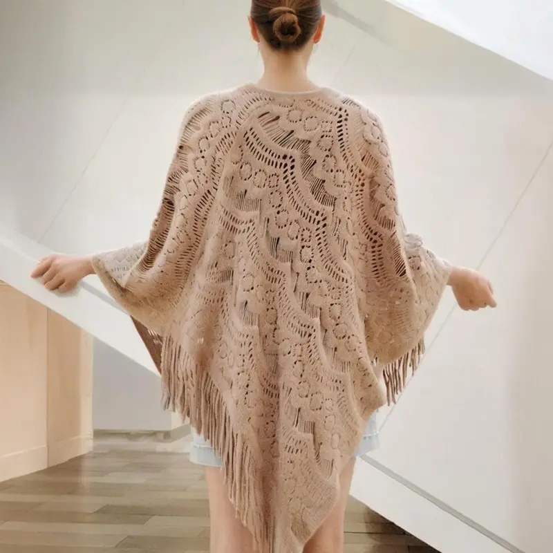 Women Spring Loose Shawl Scarf Tassel Poncho Women Elegant Oversized Pullover Knitted Hooded Ladies Bohemian Irregular Sweater
