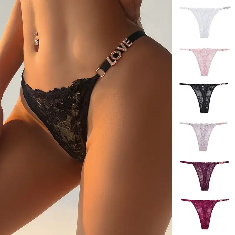 Sexy Panties Women's Lace Underwear Low-Waist LOVE Sexy Underwear Cotton Crotch Breathable Thong Without Trace Briefs