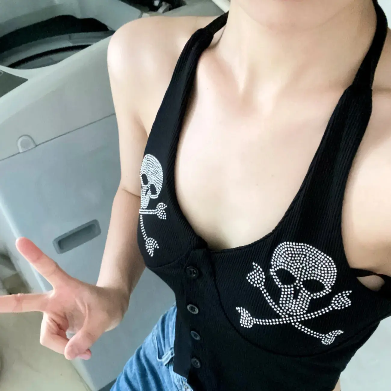 Punk rhinestone halter neck strap sleeveless vest streetwear sexy tank top vintage Goth Aesthetic Summer Fashion Casual Camisole