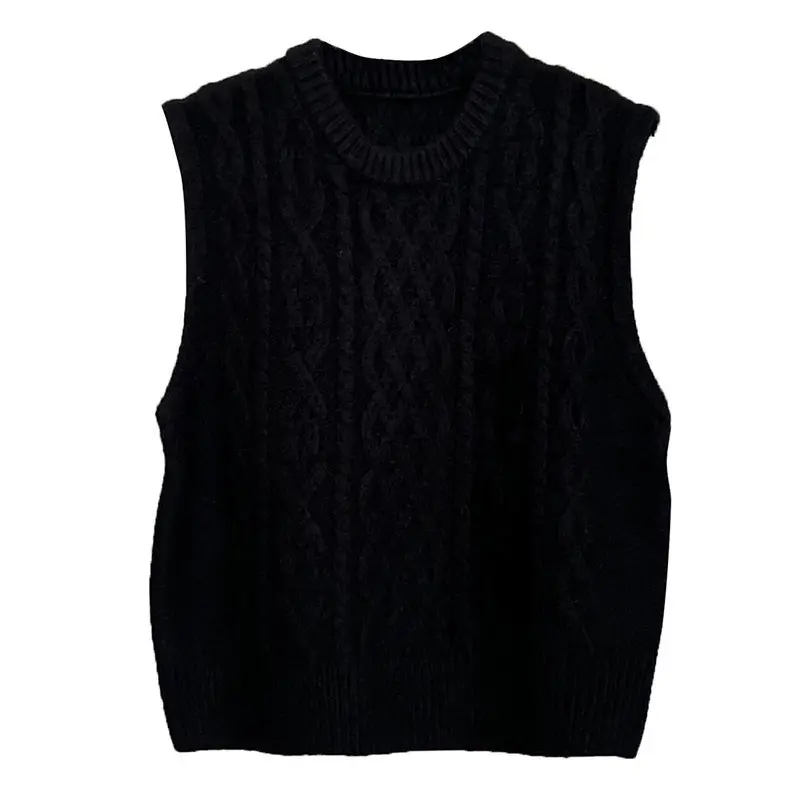 Women Vintage Twist Sleeveless Vest Sweater Autumn Winter Korean Thickened Loose Folded Pullovers Knitted Waistcoat