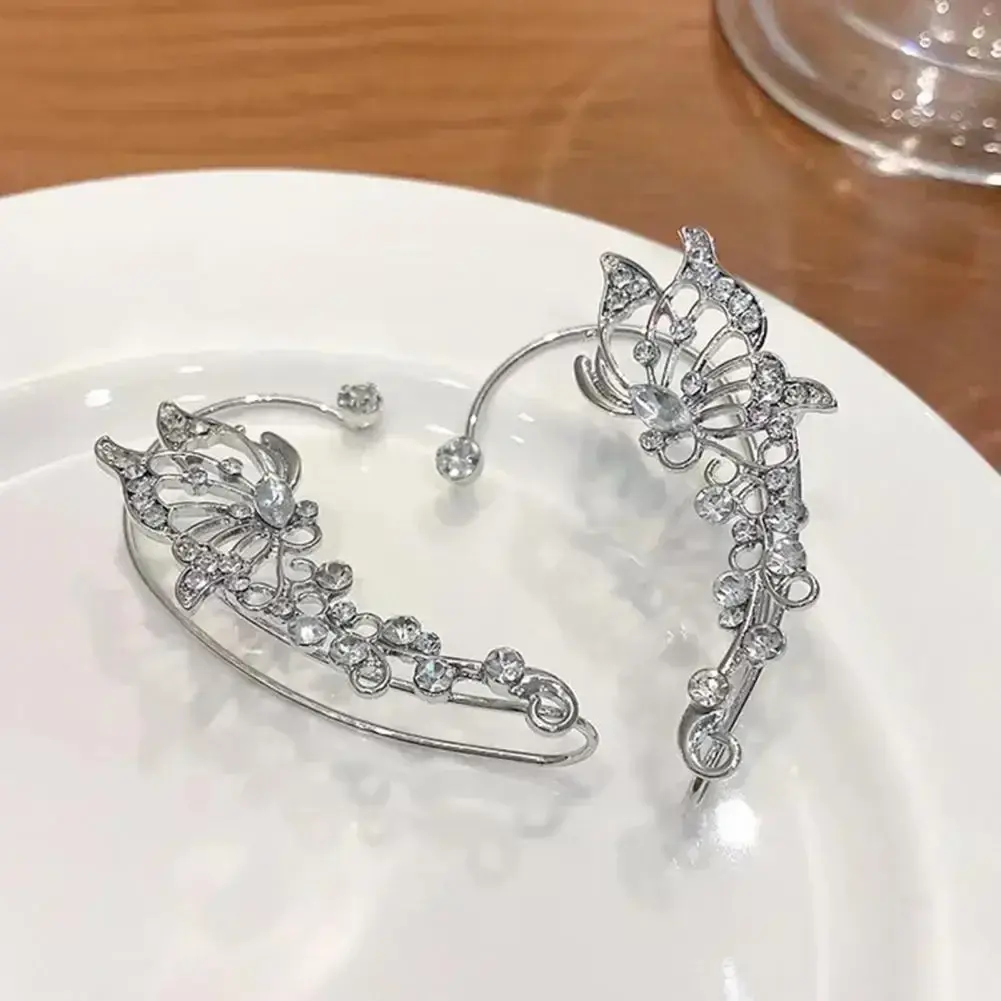 Elegant Butterfly Earrings Women Non-pierced Ear Cuffs Korea Sparkling Rhinestone Ear Cuff Clips Earrings Wedding Jewelry Gifts