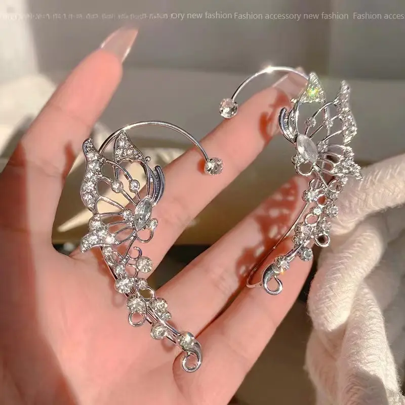 Elegant Butterfly Earrings Women Non-pierced Ear Cuffs Korea Sparkling Rhinestone Ear Cuff Clips Earrings Wedding Jewelry Gifts