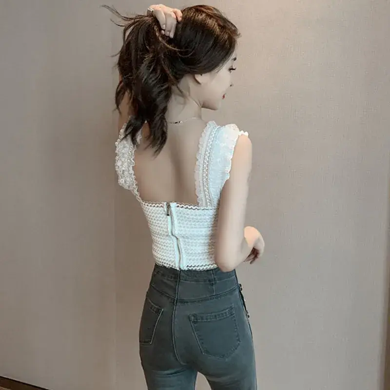 Sexy Women White Crop Tops Summer Y2k 90s Aesthetic Camisole Off Shoulder Corset Top Short Lace Harajuku Koream Female Tanks