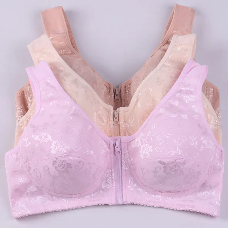 Womens Bra Lingerie Tops Zipper Front Buckle Bralette Brassiere Cotton Underwear Plus Size 75 80 85 90 95 100 105 B C D Cup