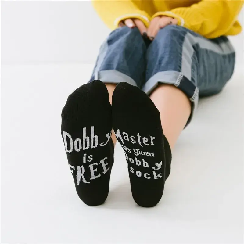 Unisex Novelty Socks Master Has Given Dobby A Sock Dobby Is Free Funny Socks Soft Cotton Casual Print Letter Socks for Women