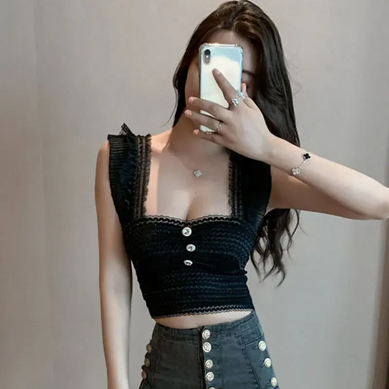 Sexy Women White Crop Tops Summer Y2k 90s Aesthetic Camisole Off Shoulder Corset Top Short Lace Harajuku Koream Female Tanks