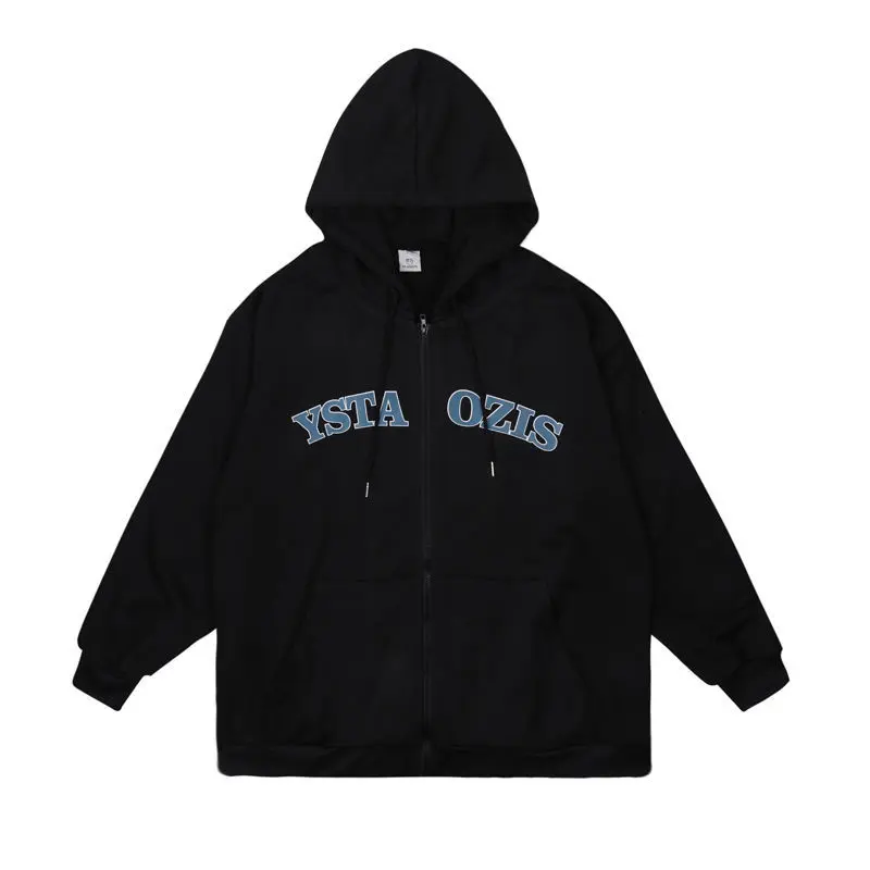 Spring Autumn Zipper Ladies Hoodie American Letter Embroidery Printed Long Sleeve Cardigan Jacket Male Casual Sweatshirt