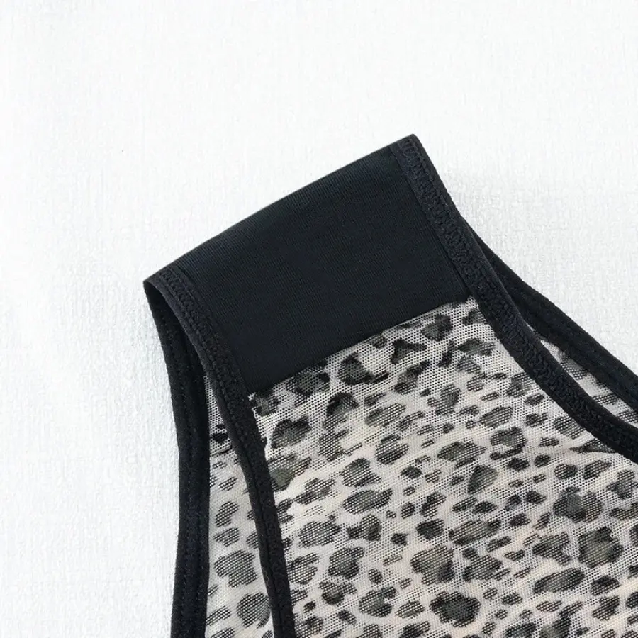 Sexy Leopard Mesh Straps Briefs Women Underwear Transparent Low Waist Thong Women's Seamless Ice Silk Traceless Panties Lingerie