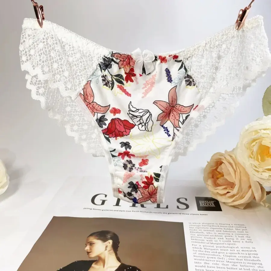 Luxury Floral Embroidery Lace Panties Women Briefs Sexy Hollow Out Bow Lingerie Female Underwear Ladies Breathable Underpants