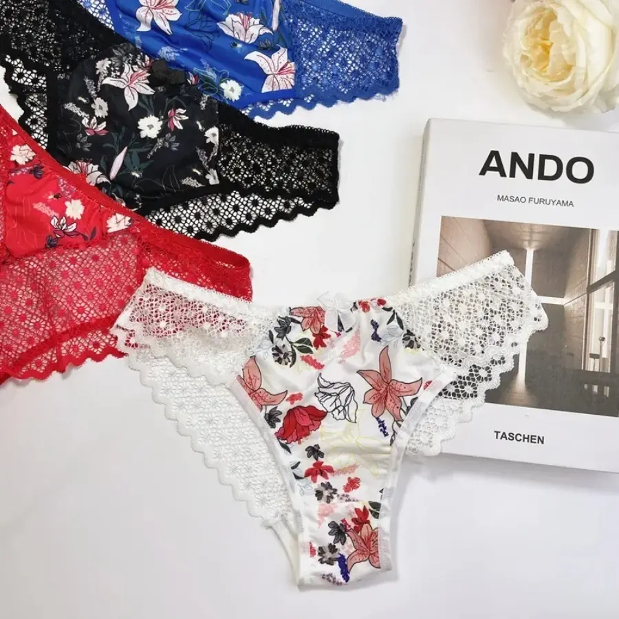 Luxury Floral Embroidery Lace Panties Women Briefs Sexy Hollow Out Bow Lingerie Female Underwear Ladies Breathable Underpants