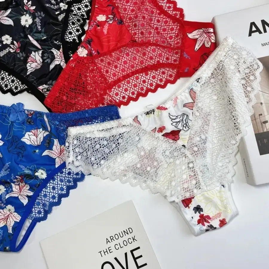 Luxury Floral Embroidery Lace Panties Women Briefs Sexy Hollow Out Bow Lingerie Female Underwear Ladies Breathable Underpants