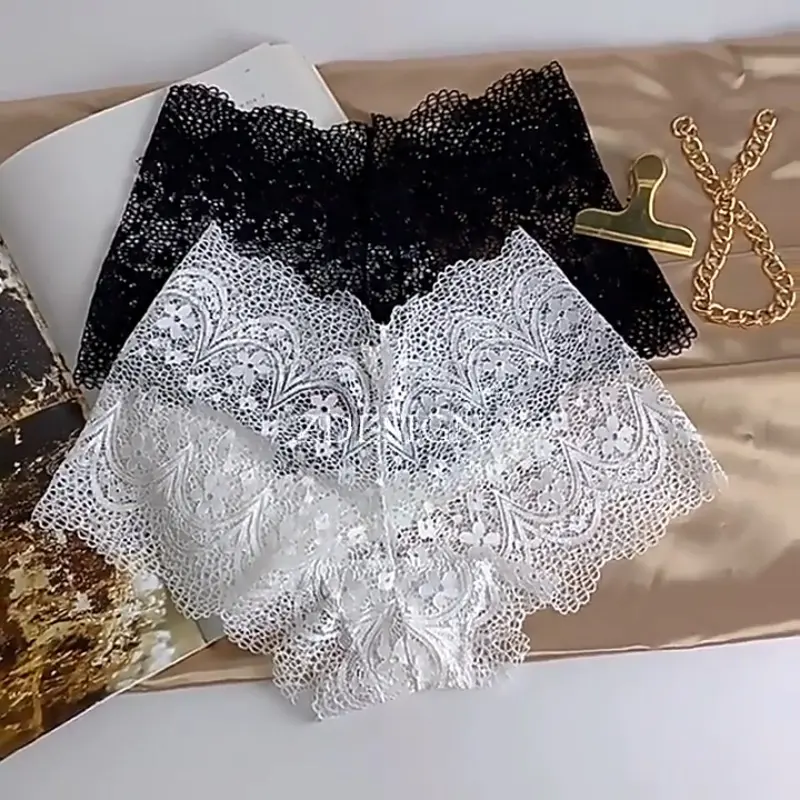 Sexy Lace Women's Underwear with Hollowed Out Mesh Mid Waist Four Corner Pants Seamless and Comfortable Stretch Shorts