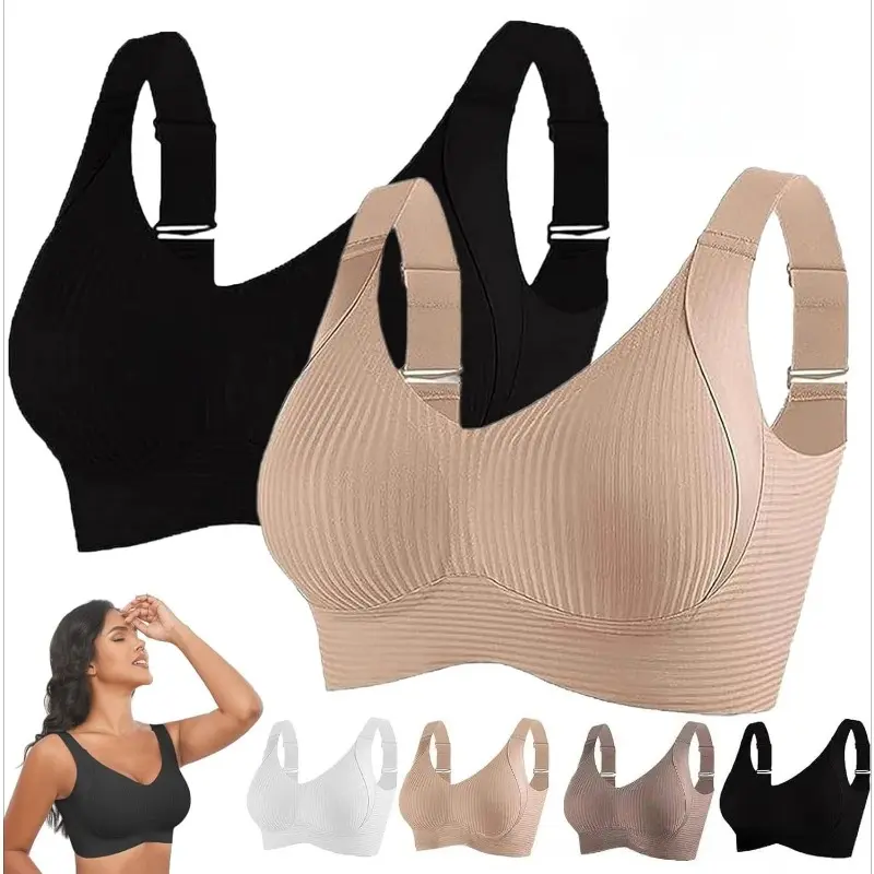 Women Widened Lifting Non Slip Shoulder Strap Bra Simple Casual No Trace Beautiful Back Full Cup Size Adjustable Underwear