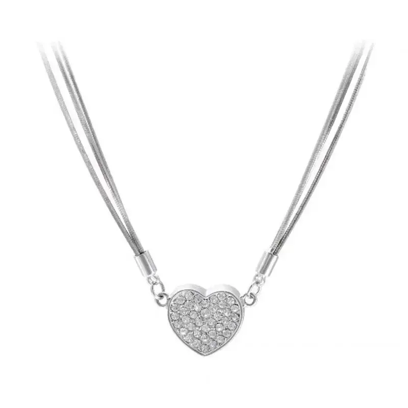 Elegant Heart Shaped Zircon Pendant Necklace Fashion Multilayer Magnetic Clasp Clavicle Chain for Women New Party Gift Jewelry