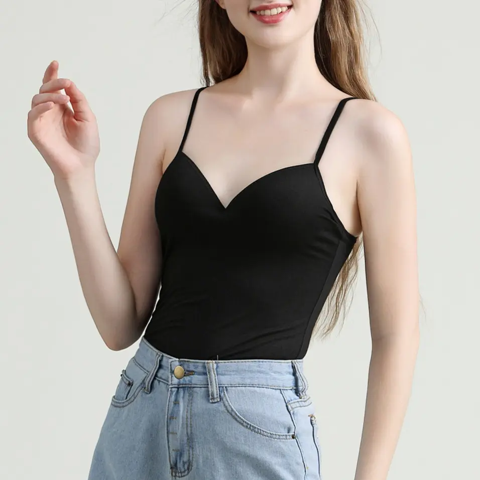 Sexy Women Solid Padded Bra Spaghetti Camisole Top Women Vest Female Camisole with Built in Bra Cami Top Vest Padded Tank Tops