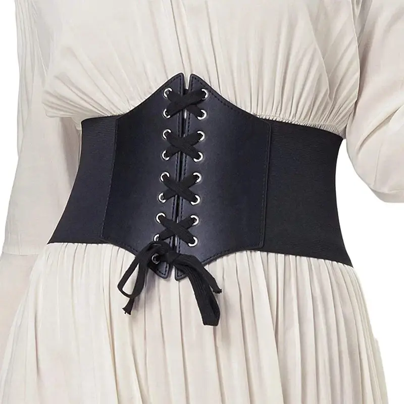 Vintage Slim Elastic High Waist Belt Women Simple Black Lace-up Pu Corset Punk And Gothic Curve Shaper Slimming Waist Belt New