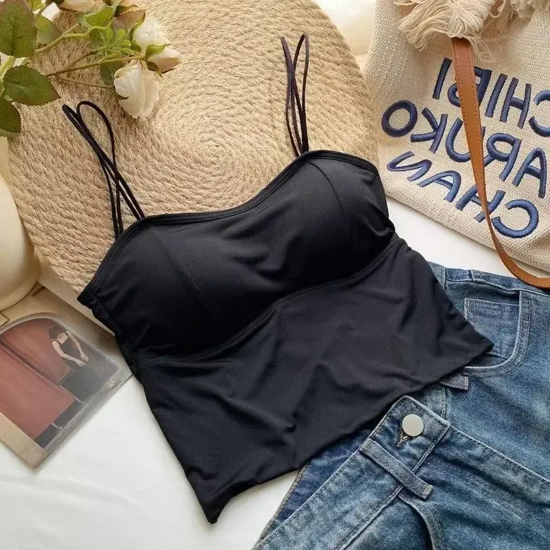 Basic Camisole Summer Women Solid Sport Strap Backless Bra Elastic Waist Outwear Ladies Fashion Streetwear Tank Top