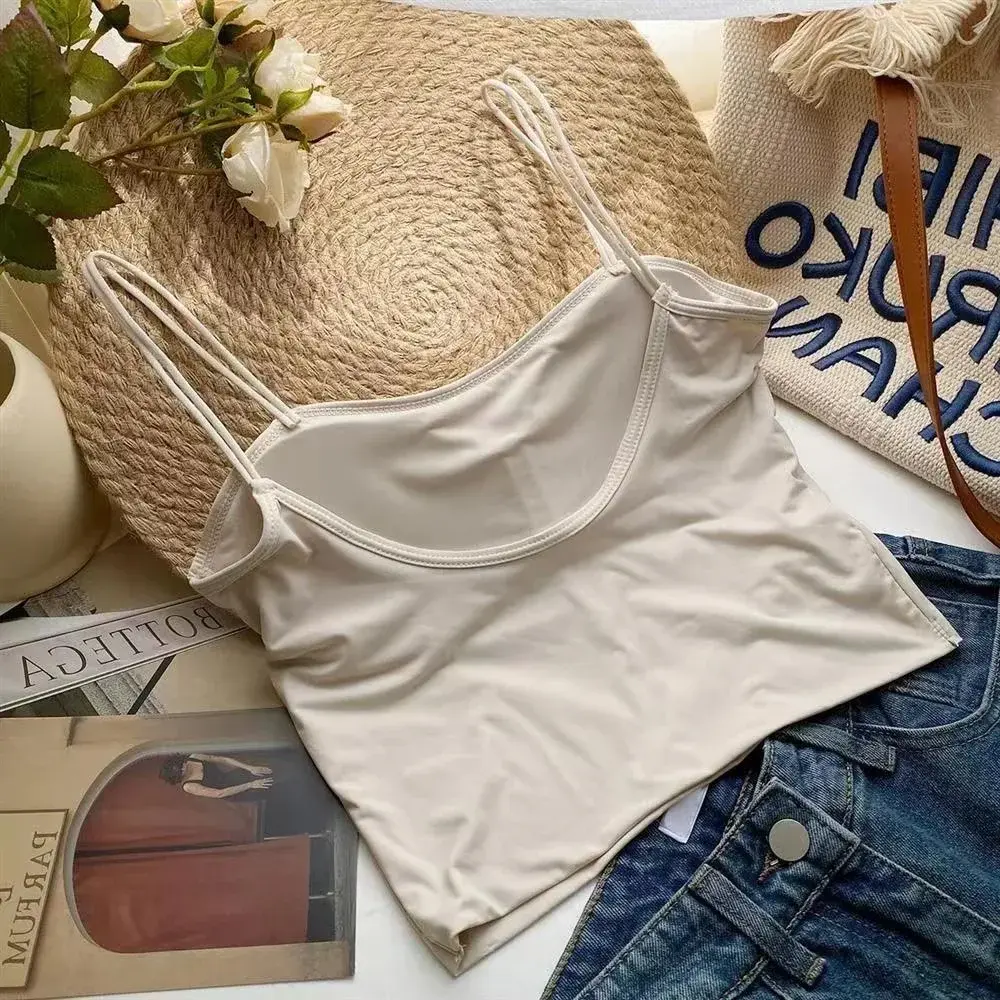 Basic Camisole Summer Women Solid Sport Strap Backless Bra Elastic Waist Outwear Ladies Fashion Streetwear Tank Top