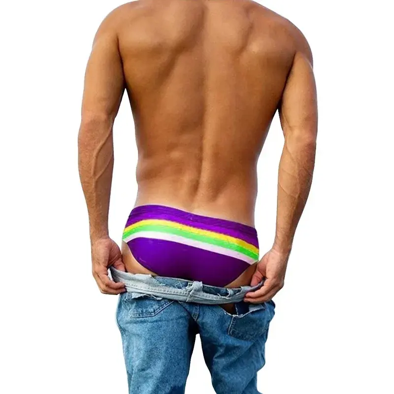 Mens Triangular Swimwear Low Rise Sexy Pouch Male Swimming Briefs Stripe Swimsuit Man Surf Swim Trunks Beach Shorts