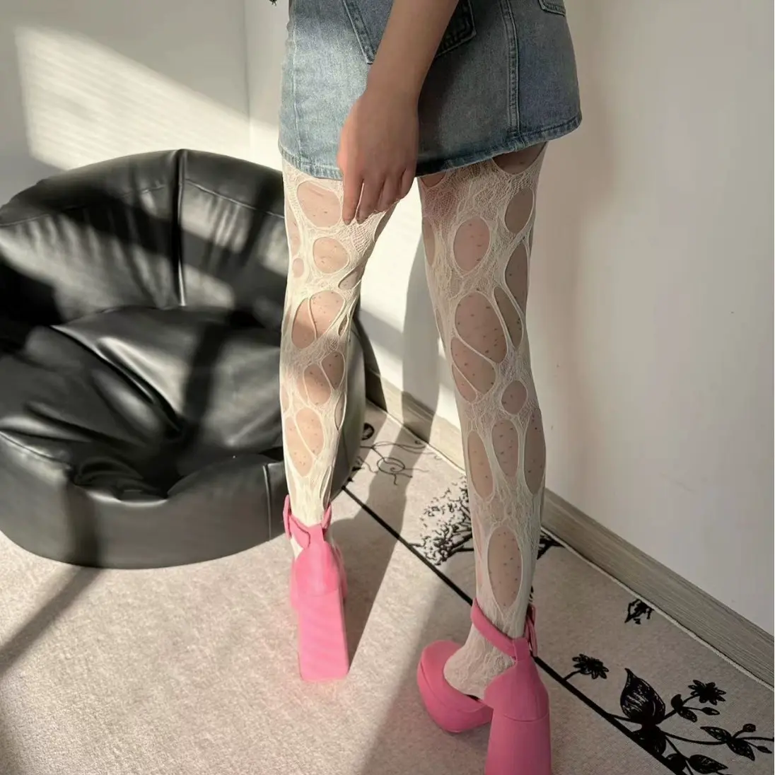 Women Gothic Broken Mesh Punk Fishing Net Socks Tights Girls Lace Torn Party Underwear Pantyhose Y2k Sexy Broken Hole Stockings