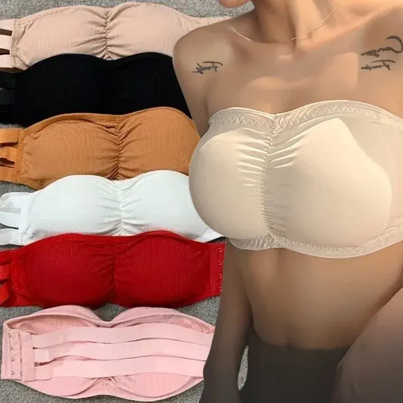 Women's Strapless Bra with Removable Pads Sexy Underwear Tube Top Girls Invisible One-piece Backless Lingerie Cropped Tanks