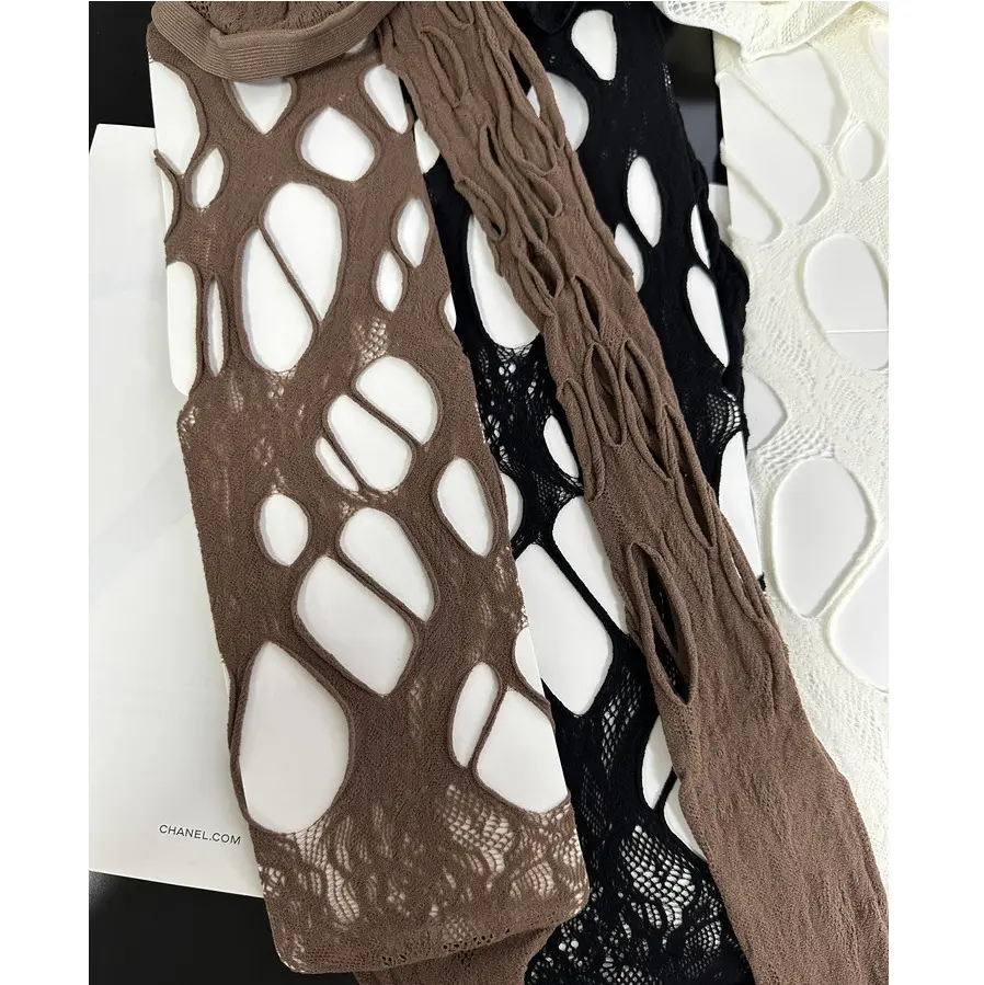 Women Gothic Broken Mesh Punk Fishing Net Socks Tights Girls Lace Torn Party Underwear Pantyhose Y2k Sexy Broken Hole Stockings