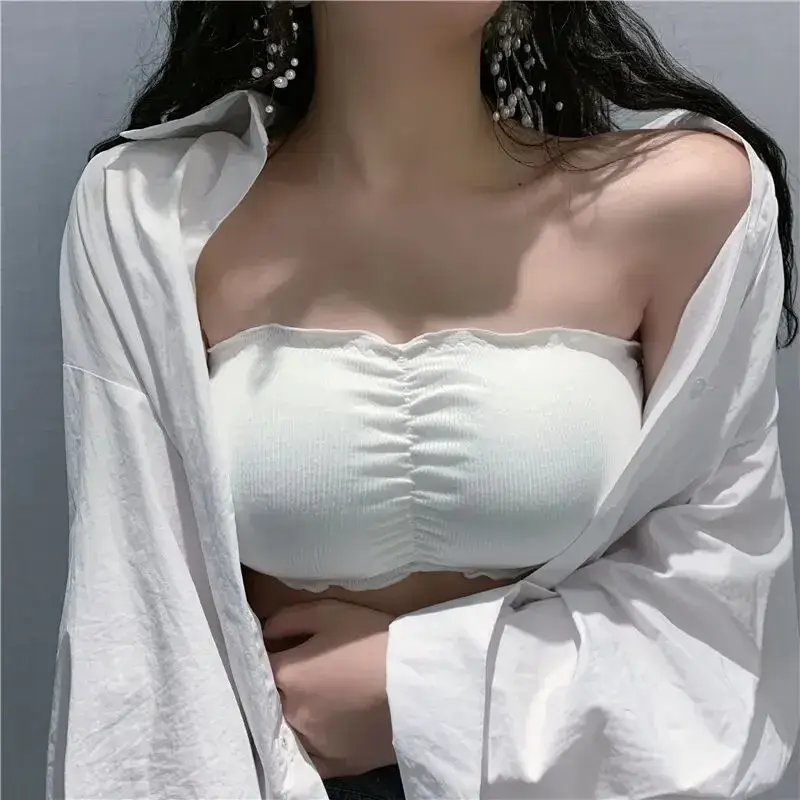 Women's Strapless Bra with Removable Pads Sexy Underwear Tube Top Girls Invisible One-piece Backless Lingerie Cropped Tanks
