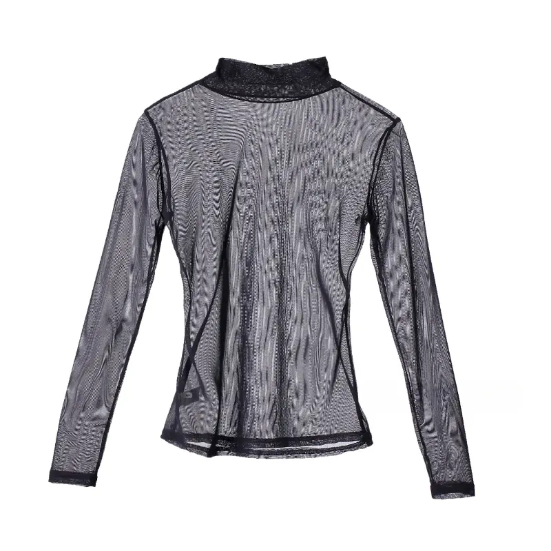 Summer Elastic Women's Long Sleeve Sexy Black Mesh Top See Blouses Transparent Stretchy Punk Club Shirt Tees Beach Bodycon