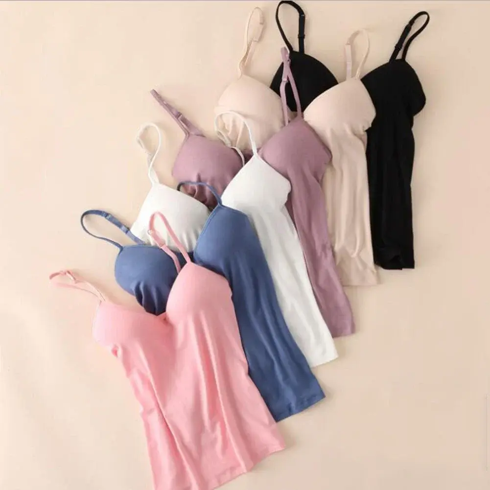 Women Sexy Crop Tops Tube Top Camisole With Built In Shelf Bra Female Streetwear Lingerie Tee Bra Adjustable Strap Vest Tank Top