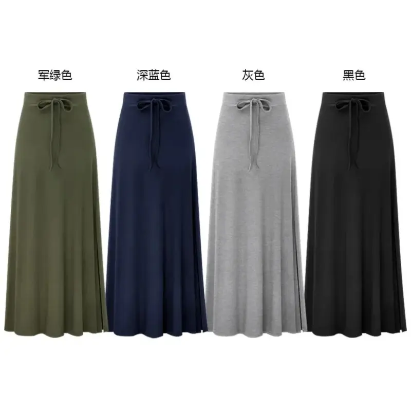 Elegant Casual A-Line Women's Skirts Solid Color Summer High-waisted Long Skirt Female Slim Office Maxi Skirt Streetwear