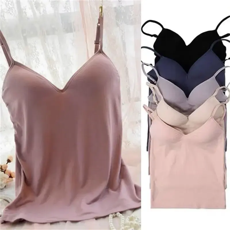 Women Sexy Crop Tops Tube Top Camisole With Built In Shelf Bra Female Streetwear Lingerie Tee Bra Adjustable Strap Vest Tank Top