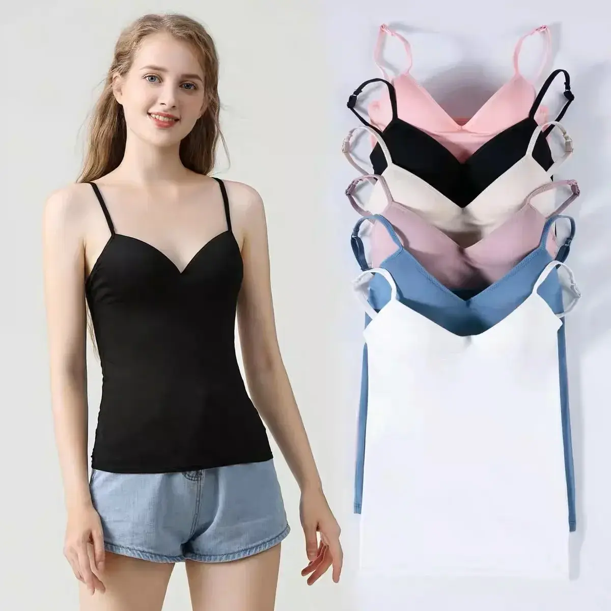 Women Sexy Crop Tops Tube Top Camisole With Built In Shelf Bra Female Streetwear Lingerie Tee Bra Adjustable Strap Vest Tank Top