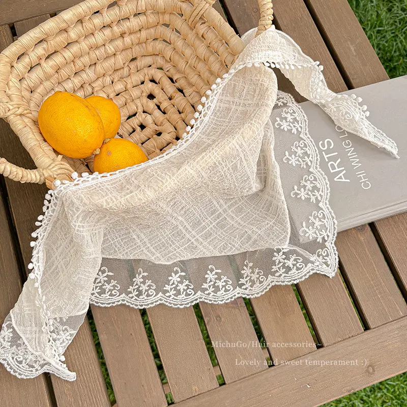 Korean Hair Scarf Cute Handmade Crochet Hollow Spring Summer Knitting Lace Hair Tie French Turban Hair Accessories